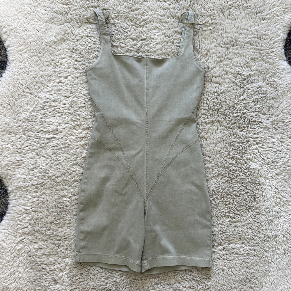 *NWT* Zara Light Green Bodying BodySuit Shorts Romper Square Neckline Women Sz S